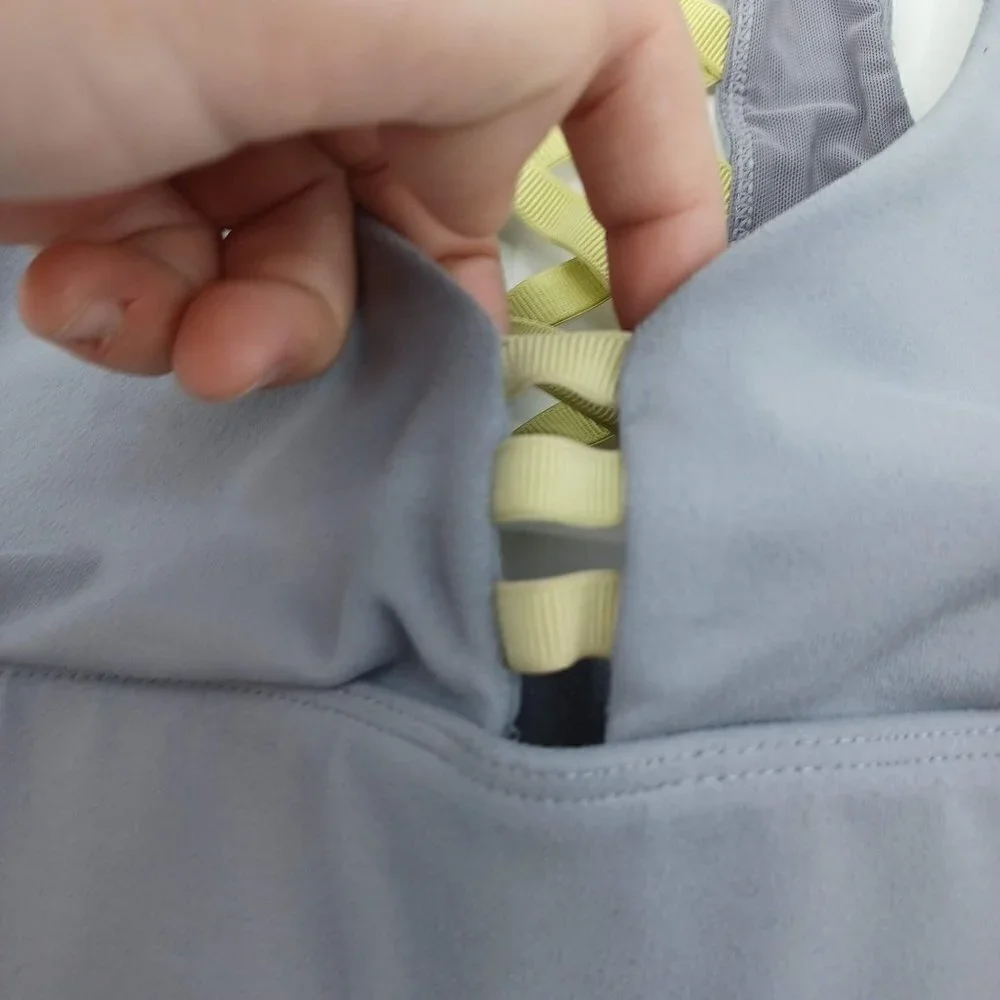 Fabletics Cici Sports Bra In Pebble/Leaf Women's XS/S Lace Up Athleisure Yoga